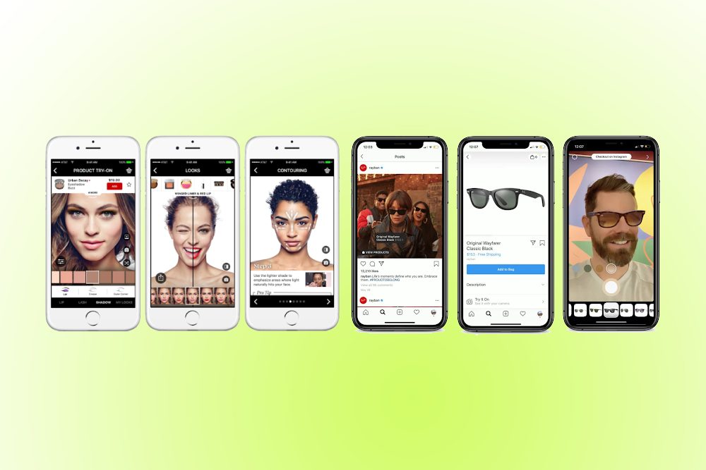 Réalité augmentée, maquillage virtuel, essai de produits, achats en ligne, applications beauté, réseaux sociaux, lunettes virtuelles, AR mobile, technologie d'essai virtuel.